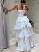 Elegant White  A-Line Strapless Ruffle Popular Long Evening Dresses, Formal Dresses, Birthday Party, WGP563