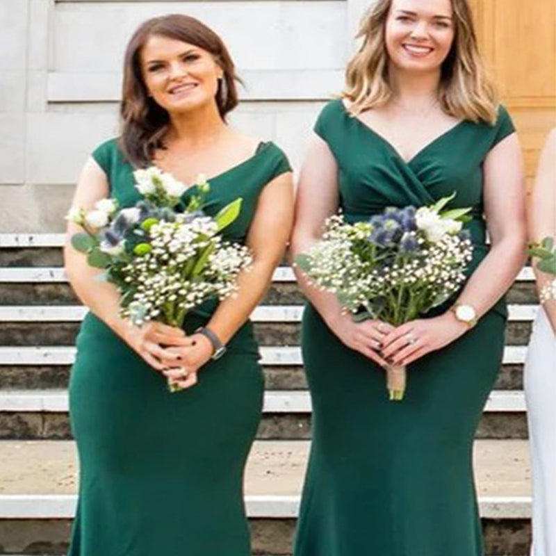 Elegant Green V-Neck Mermaid Sleeveless Wedding Guest Bridesmaid Dresses,WGM406