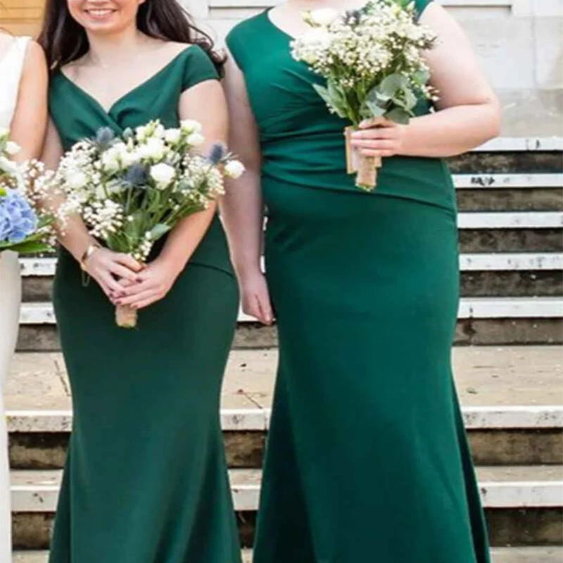 Elegant Green V-Neck Mermaid Sleeveless Wedding Guest Bridesmaid Dresses,WGM406