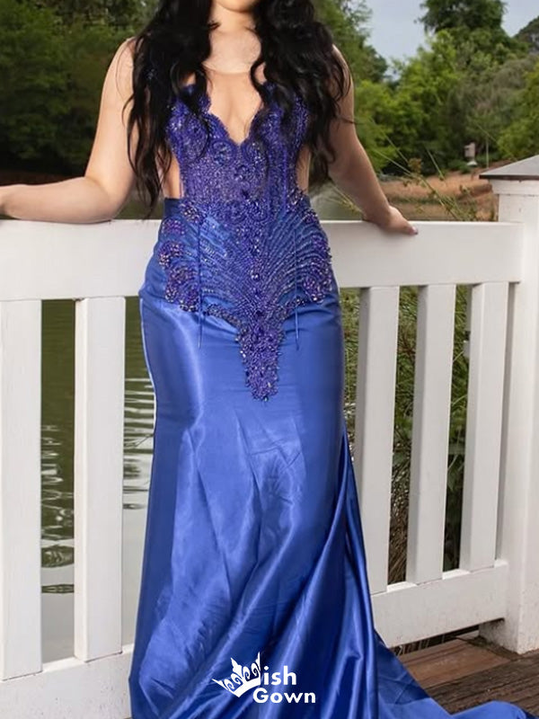 Sexy V-neck Mermaid Long Prom Dress Ideas, Evening Party Dresses,WGP1595