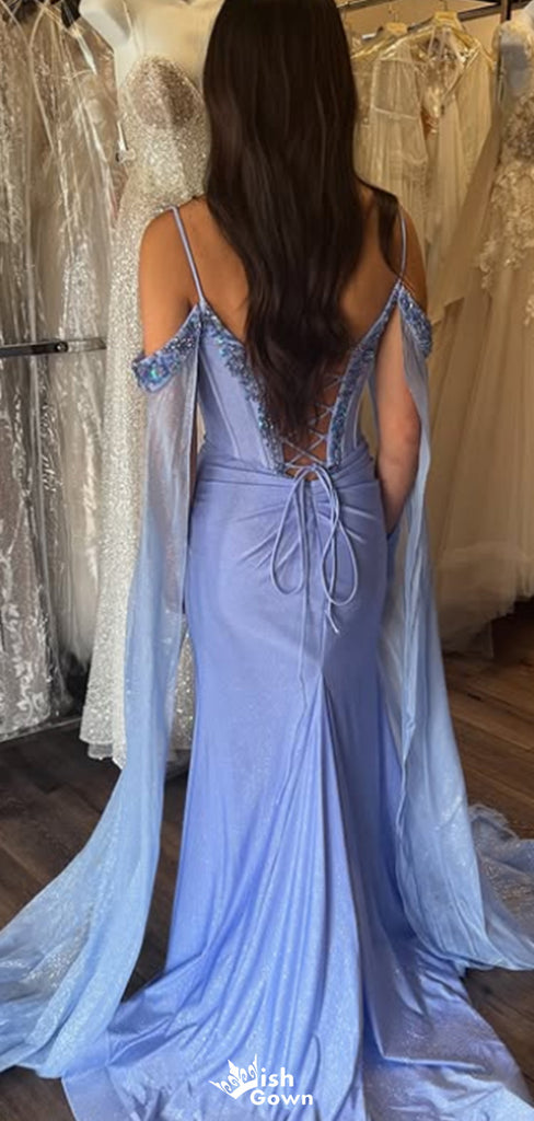 Gorgeous Spaghetti Strap Off-shoulder Mermaid Long Prom Dress Ideas, Evening Party Dresses,WGP1598