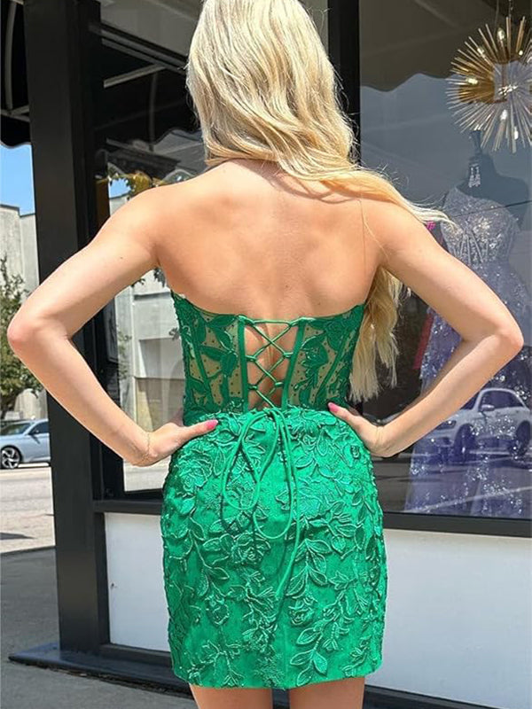 Sexy Green Sweetheart Tight Flower Lace Popular Cheap Short Homecoming Dresses, EPT279