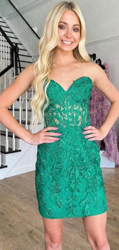 Sexy Green Sweetheart Tight Flower Lace Popular Cheap Short Homecoming Dresses, EPT279