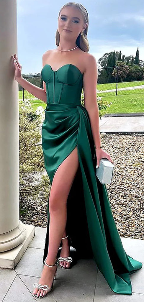 Sexy Green Sweetheart Mermaid  Side Slit Long Sleeveless Long Party Prom Dresses,Evening Dress Online, WGP758
