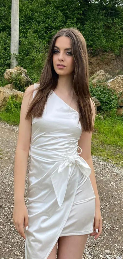 Elegant White One Shoulder Tight Popular Cheap Short Homecoming Dresses, EPT303