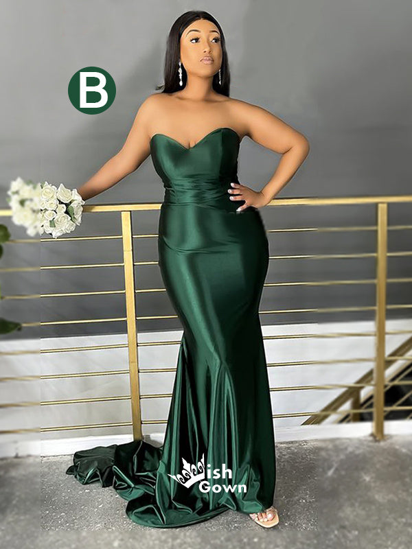 Dark Green Mismatched Sweetheart Satin Velvet Mermaid Bridesmaid Dresses, WGM046