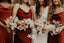 Soft Satin Burgundy Sheath Spaghetti Strap Tea-length Wedding Bridesmaid Dresses, WGM062