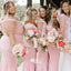 Velvet Pale Pink Off Shoulder Pleats Mermaid Bridesmaid Dresses, WGM074