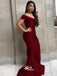 Burgundy Mermaid Off Shoulder Floor length Wedding Guest Bridesmaid Dresses, WGM112