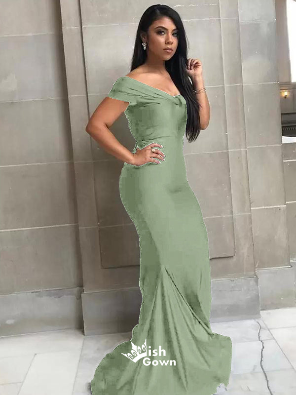 Emerald Mermaid Off Shoulder Floor length Wedding Guest Bridesmaid Dresses, WGM112