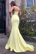 Elegant Yellow Mermaid Spaghetti Straps V Neck Long Formal Prom Gowns,Evening Dresses,WGP381