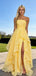 Elegant Strapless Yellow Chiffon Prom Dress Ruffle Layers High Slit Gown,WGP2120
