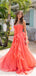 Stunning Coral Strapless Ruffle Prom Gown with Bow Detail and Flowing Chiffon Floor Length,WGP2103