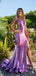 Elegant Purple V-Neck Mermaid Side Slit Long Prom Dress Ideas, Evening Party Dresses, WGP2016