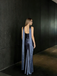 Elegant Navy Satin Halter Neck Prom Dress Sexy Backless Floor Length Formal Gown,WGP2092