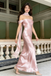 Elegant Pink Satin Column Prom Gown Mock Neck Off-the-Shoulder Formal Dress,WGP2200
