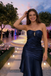 Navy Blue Strapless Mermaid Prom Gown featuring Ruffled Tiered Skirt Ruched Bodice,WGP2190