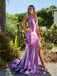 Elegant Purple V-Neck Mermaid Side Slit Long Prom Dress Ideas, Evening Party Dresses, WGP2016