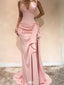 Sexy Sweetheart Neck Ruched Pink Silk Prom Dress with Slit,WGP2062