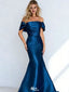Classy Teal Blue Mermaid Formal Gown Ruched Off-Shoulder Satin Prom Dress,WGP2115