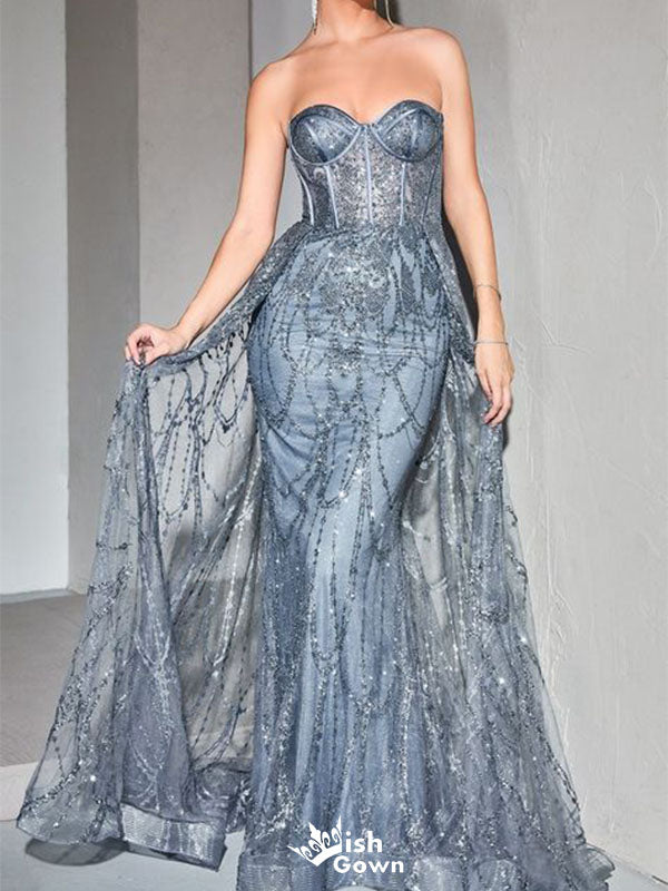 Sparkly Blue Sweetheart Mermaid Long Prom Dress Ideas, Evening Party Dresses,WGP1912