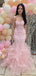 Fancy Pink Sweetheart Corset Prom Dress 3D Floral Ruffle Tiered Mermaid Gown,WGP2182