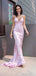 Sexy V Neck Pink Satin Prom Dress Sleeveless Mermaid Gown with High Slit, WGP2045