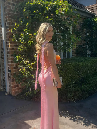 Sexy Halter Pink Halter Mermaid Long Prom Dress Ideas, Evening Party Dresses,WGP1735