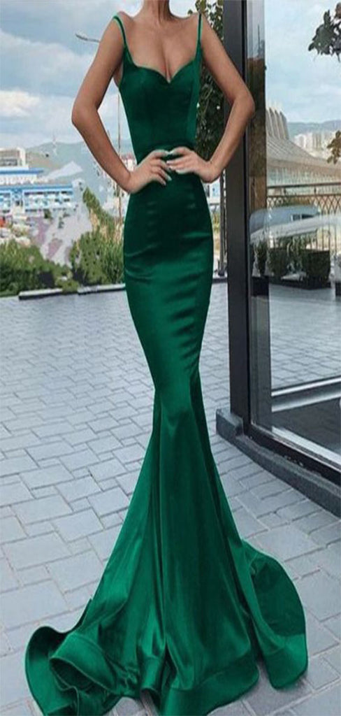 Sexy Mermaid Emerald Green Deep V-Neck Spaghetti Straps Long Formal Prom Dresses,Evening Gowns,WGP340