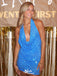 Sexy Blue Halter Strap Tight V-Neck Popular Cheap Short Homecoming Dresses, EPT314