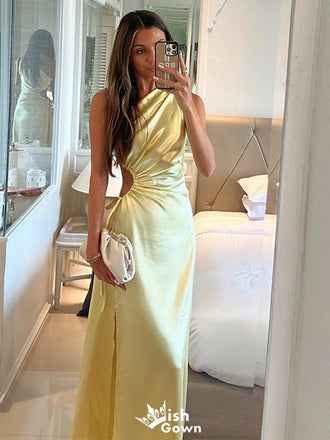 Elegant Yellow One Shoulder Mermaid Side Slit&nbsp;Party Prom Dresses,Evening Dress Online, WGP833