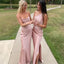 Simple Pink Spaghetti Strap Square Mermaid Side Slit Sleeveless Wedding Guest Bridesmaid Dresses,WGM396