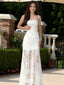 Beautiful White Lace Mermaid Prom Gown Strapless Sheer Overlay Wedding Party Dress,WGP2209