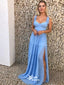 Sexy Blue Side Slit Sweetheart Long Party Dress Prom Dresses,Evening Dress Online, WGP928