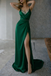 Classy Satin Ball Gown Beaded V-Neck Sleeveless High Slit Party Dress,WGP2176
