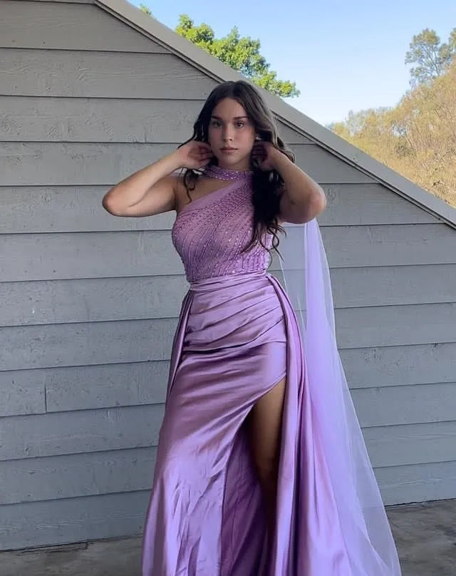 Unique Lavender One-Shoulder Mermaid Long Prom Dress Ideas, Evening Party Dresses, WGP2027