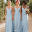 Elegant Blue Spaghetti Strap Sleeveless Mermaid Long Bridesmaid Dresses Online,WGM450