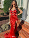 Elegant Red Sweetheart Mermaid Side Slit Long Prom Dress Ideas, Evening Party Dresses, WGP2013