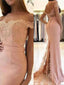 Elegant Pink Lace Off-Shoulder Mermaid Long Prom Dress Ideas, Evening Party Dresses,WGP1695