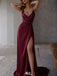 Classy Satin Ball Gown Beaded V-Neck Sleeveless High Slit Party Dress,WGP2176