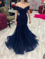 Sexy Navy Blue Off-Shoulder Mermaid  Long Prom Dress Ideas, Evening Party Dresses,WGP1761