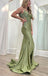 Elegant Green Mermaid Spaghetti Straps Applique Cheap Maxi Long Party Prom Gowns,Evening Dresses,WGP418