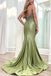 Elegant Green Mermaid Spaghetti Straps Applique Cheap Maxi Long Party Prom Gowns,Evening Dresses,WGP418