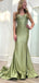 Elegant Green Mermaid Spaghetti Straps Applique Cheap Maxi Long Party Prom Gowns,Evening Dresses,WGP418