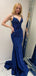 Elegant Sparkly Navy Blue Sequin Prom Dress V-Neck Slim Fit Mermaid Gown,WGP2185