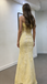Modern Yellow Floral Lace Prom Dress Strapless Cowl Neck High Slit Corset Gala Gown,WGP2061