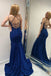 Elegant Sparkly Navy Blue Sequin Prom Dress V-Neck Slim Fit Mermaid Gown,WGP2185