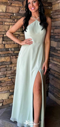 Casual Halter tulle A-line Long Prom Dress Ideas, Evening Party Dresses,WGP1203