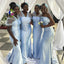 Elegant Blue Mermaid Yarn Sleeveless Wedding Guest Bridesmaid Dresses,WGM348