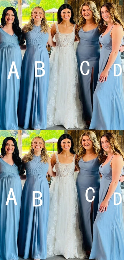 Unique Blue A-Line Cheap Maxi Long Wedding Guest Bridesmaid Dresses,WGM342